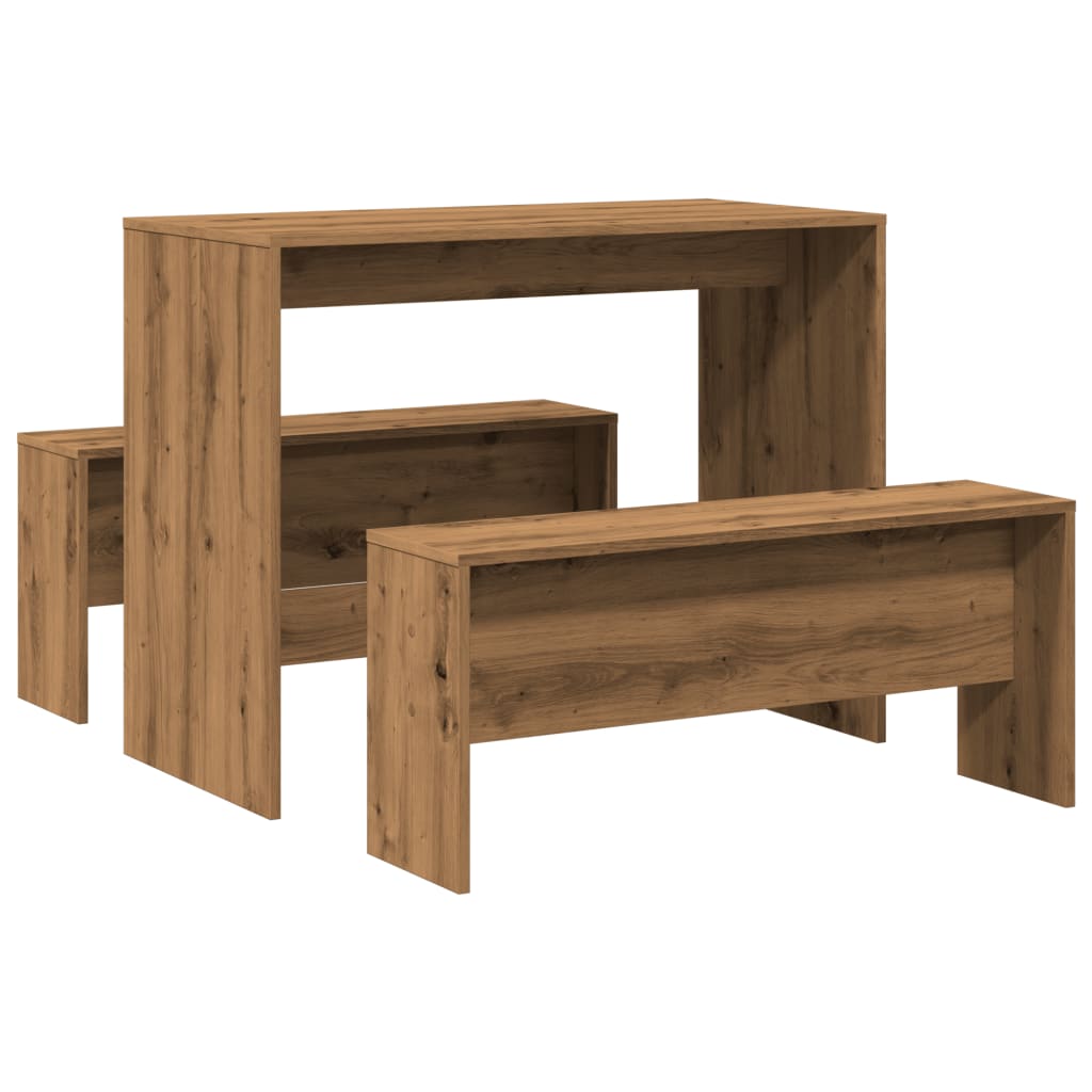 vidaXL 3 Piece Dining Table and Bench set Atisian Oak Engineered Wood