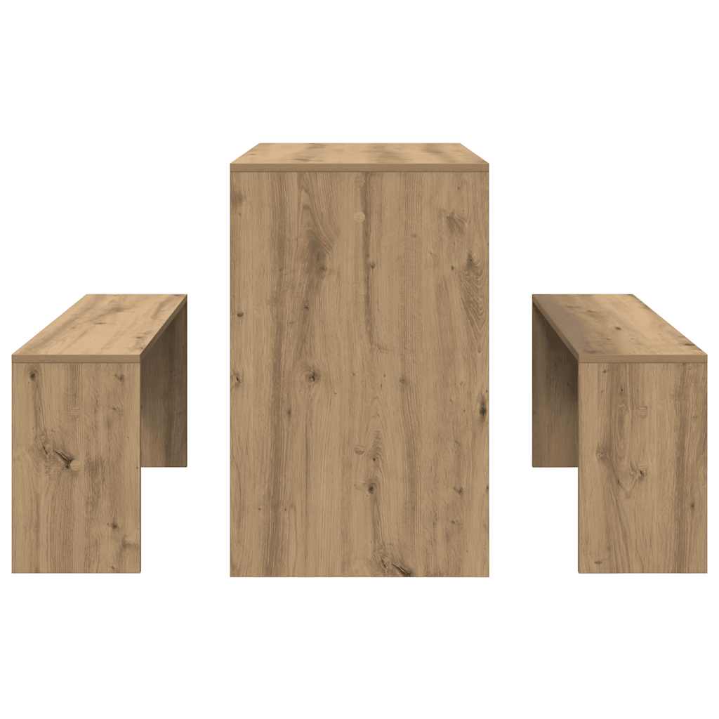 3 Piece Dining Table and Bench set Artisian Oak Engineered Wood