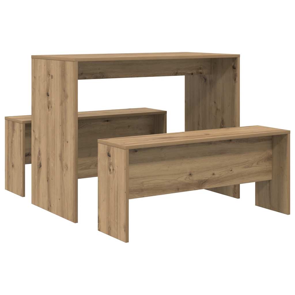 3 Piece Dining Table and Bench set Artisian Oak Engineered Wood