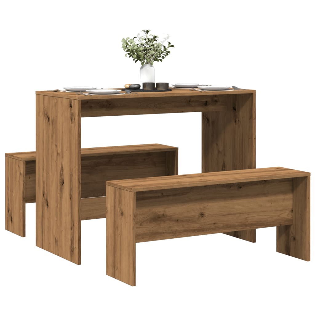 vidaXL 3 Piece Dining Table and Bench set Atisian Oak Engineered Wood