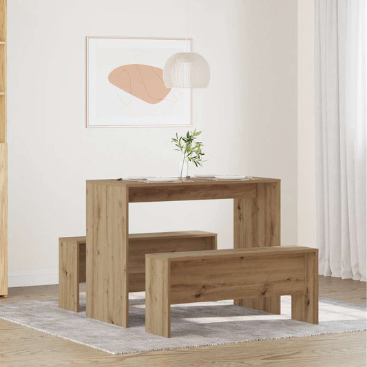 3 Piece Dining Table and Bench set Artisian Oak Engineered Wood