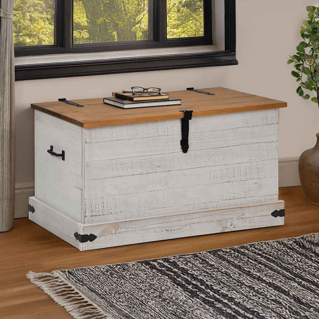 vidaXL Storage Chest HALDEN White 91x48x47 cm Solid Wood Pine