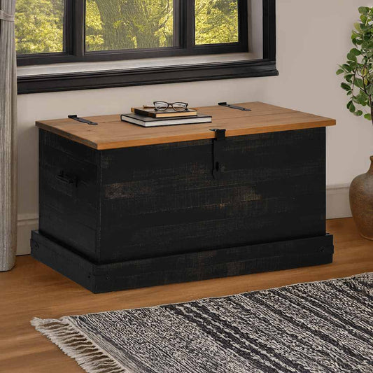 vidaXL Storage Chest HALDEN Black 91x48x47 cm Solid Wood Pine