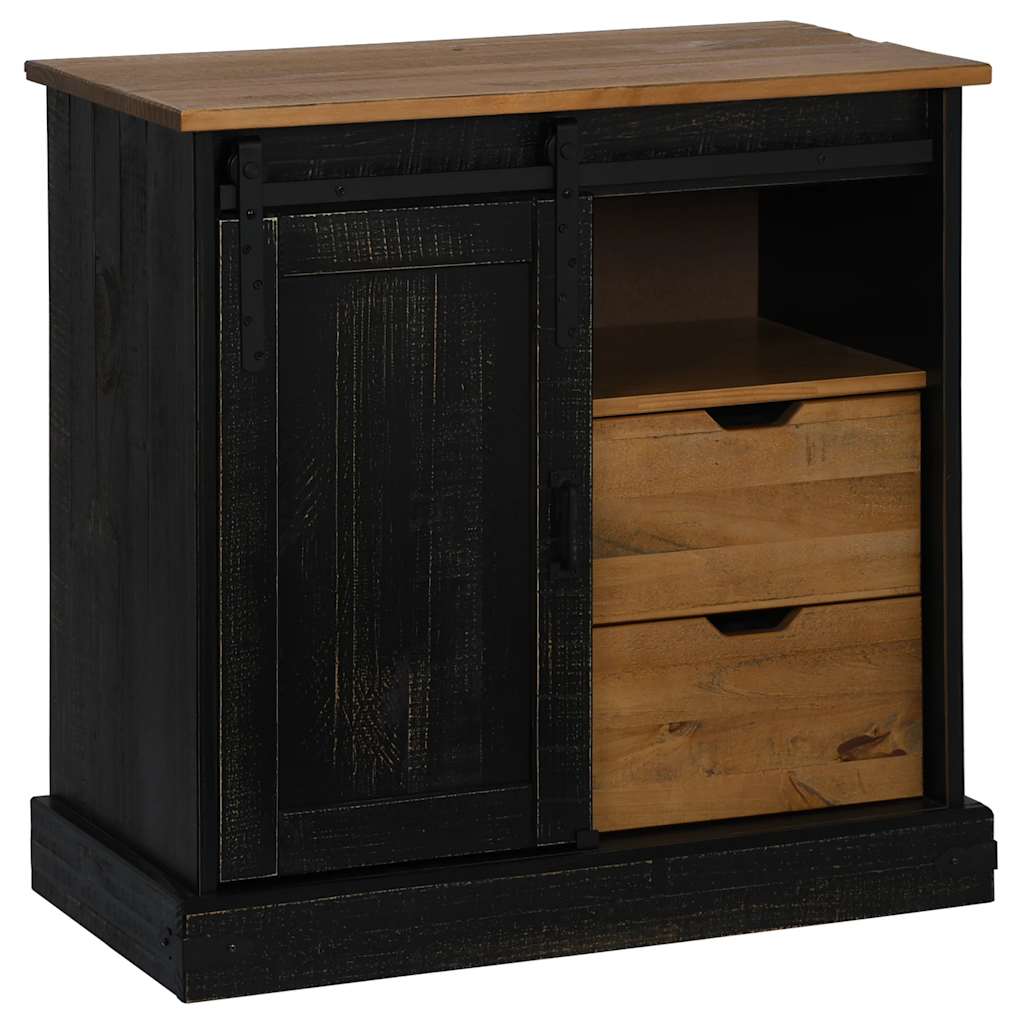 vidaXL Sideboard HALDEN with Sliding Door Black 80x40x80 cm Solid Wood