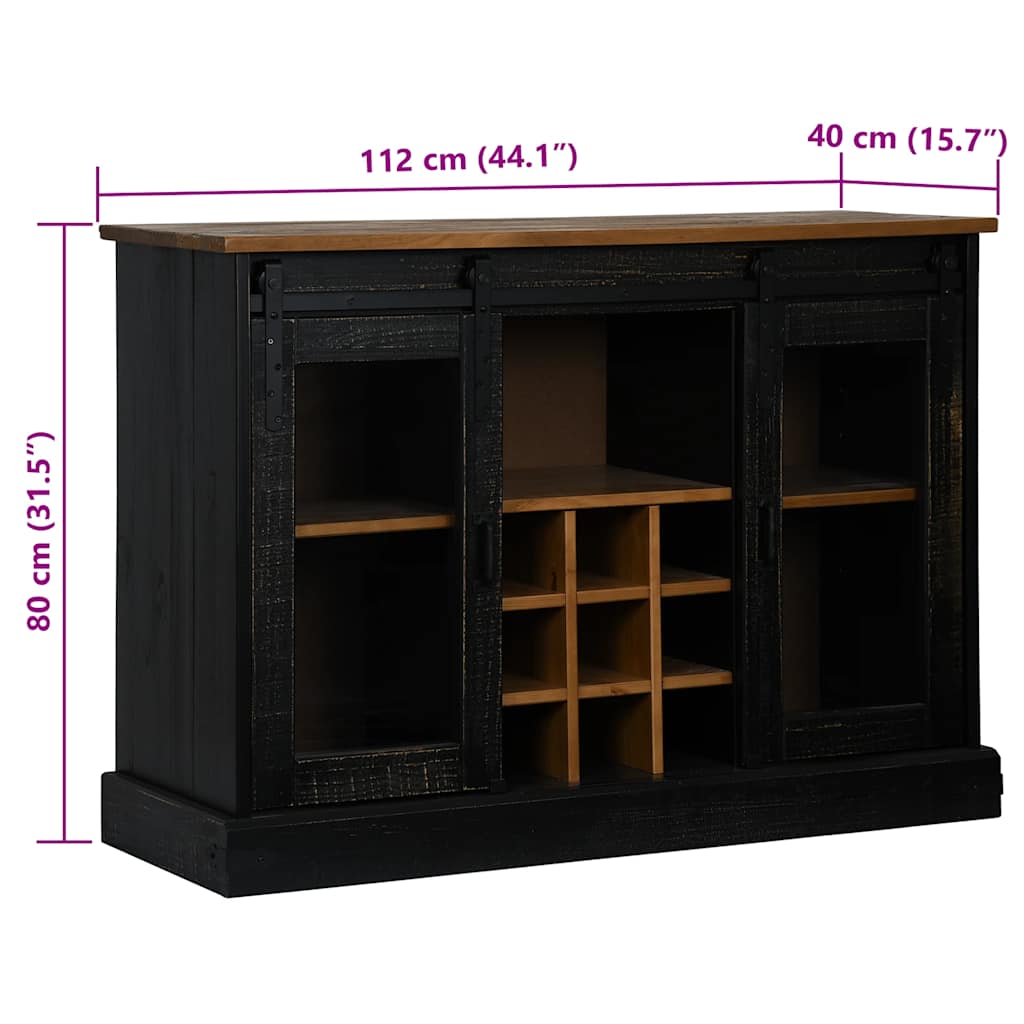 vidaXL Sideboard HALDEN 2 Sliding Doors Black 112x40x80 cm Solid Wood