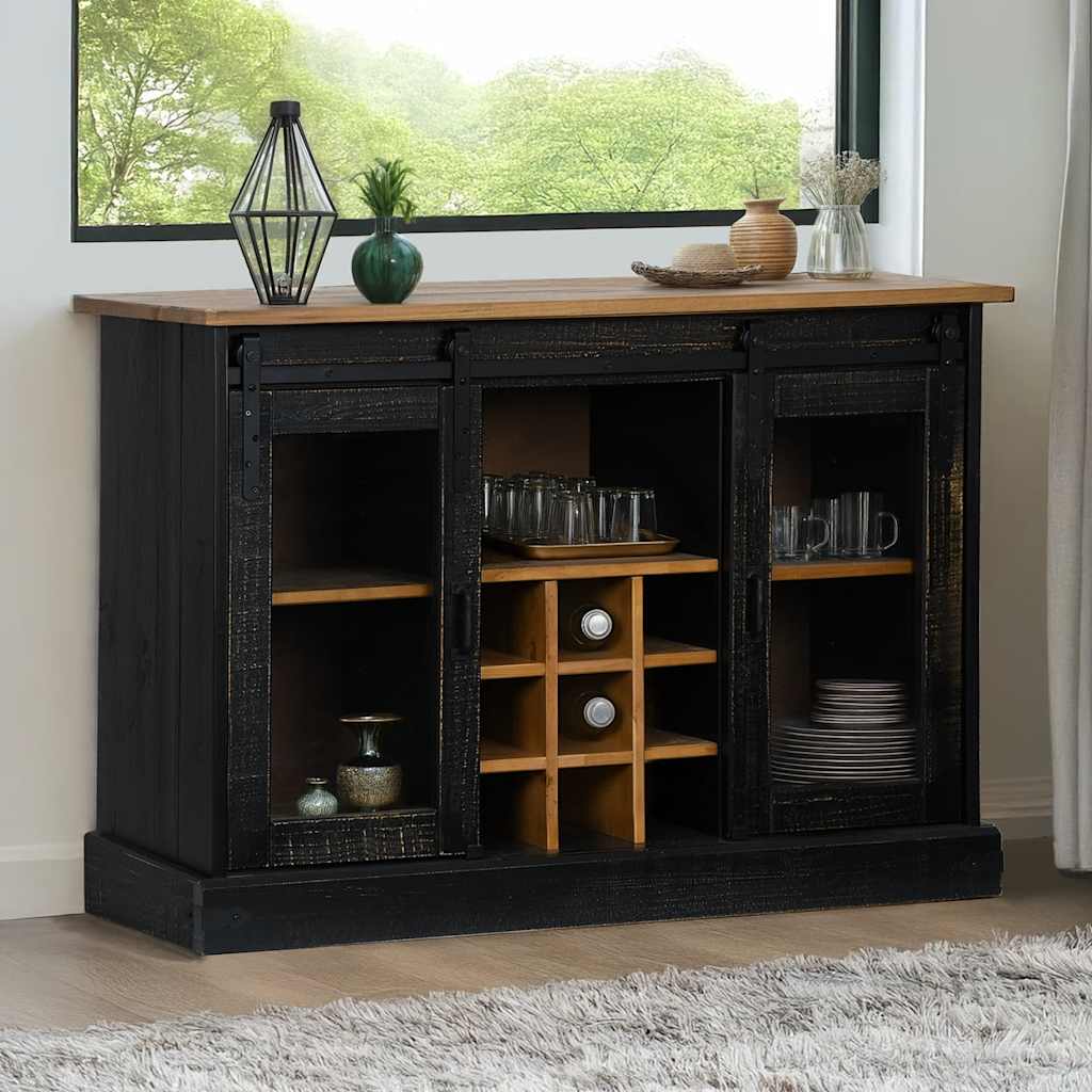 vidaXL Sideboard HALDEN 2 Sliding Doors Black 112x40x80 cm Solid Wood