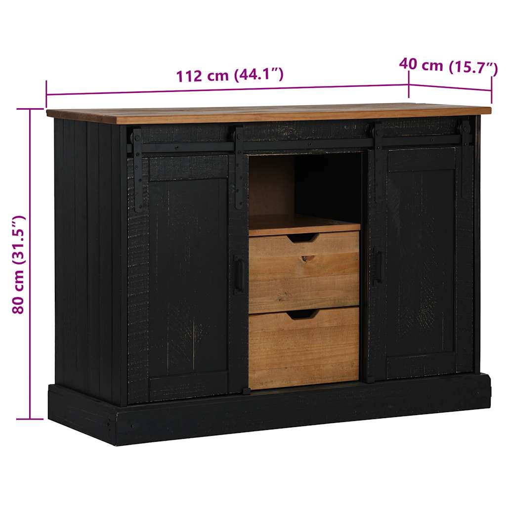 vidaXL Sideboard HALDEN 2 Sliding Doors Black 112x40x80 cm Solid Wood