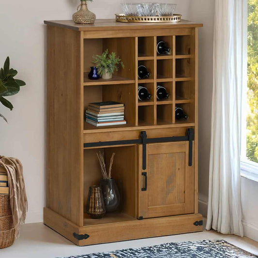 vidaXL Wine Cabinet HALDEN with Wine Racks and Sliding Door Pine