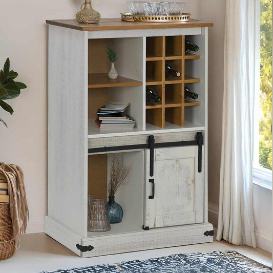 vidaXL Wine Cabinet HALDEN with Wine Racks and Sliding Door White Pine