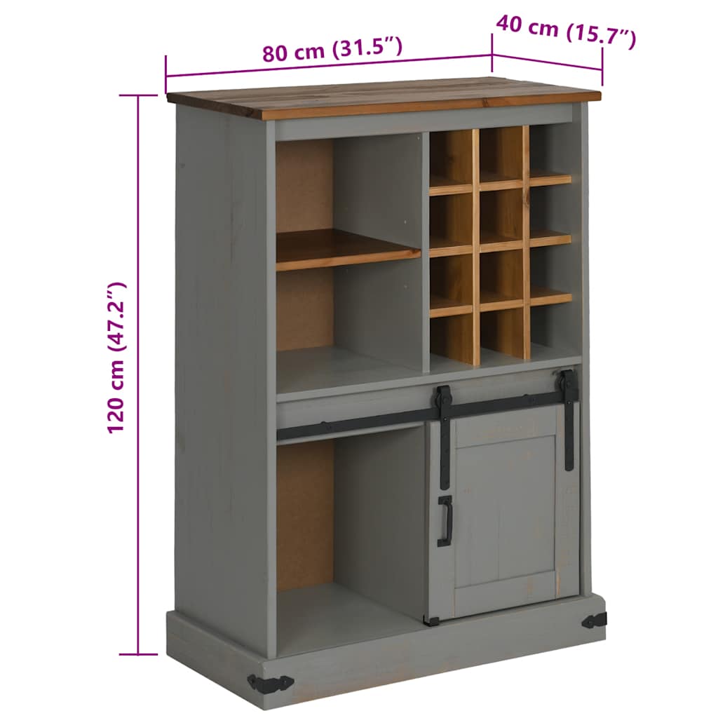 vidaXL Wine Cabinet HALDEN with Wine Racks and Sliding Door Grey Pine