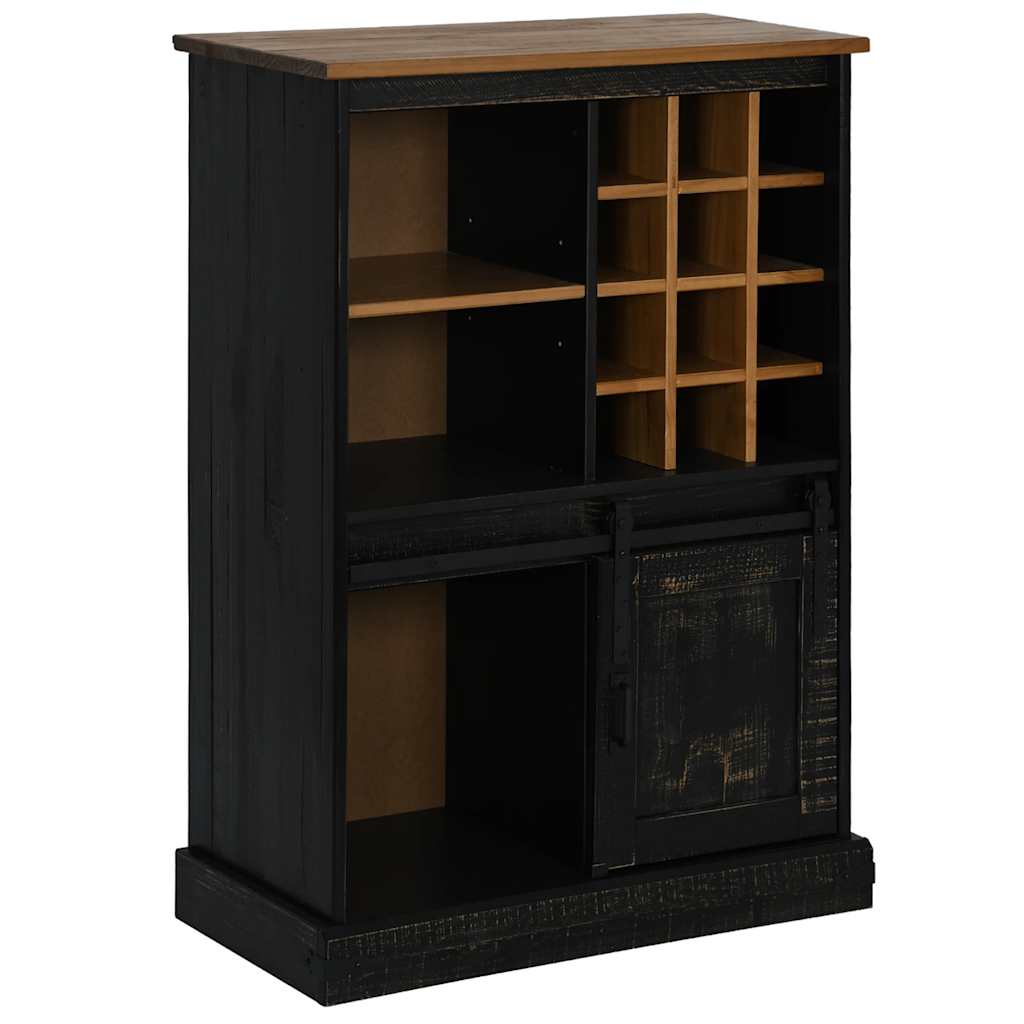 vidaXL Wine Cabinet HALDEN with Wine Racks and Sliding Door Black Pine