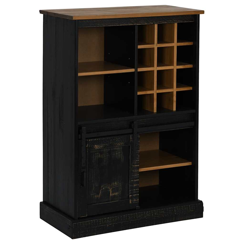 vidaXL Wine Cabinet HALDEN with Wine Racks and Sliding Door Black Pine