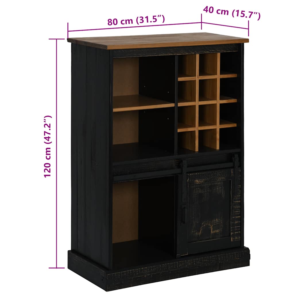 vidaXL Wine Cabinet HALDEN with Wine Racks and Sliding Door Black Pine