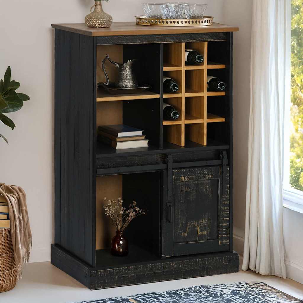 vidaXL Wine Cabinet HALDEN with Wine Racks and Sliding Door Black Pine