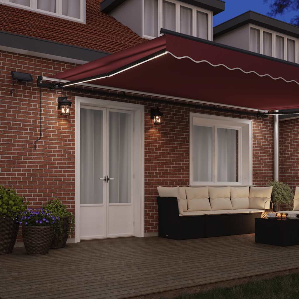 Manual Retractable Awning with LEDs Burgundy 500x300 cm