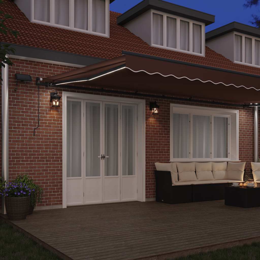 Manual Retractable Awning with LEDs Brown 600x300 cm