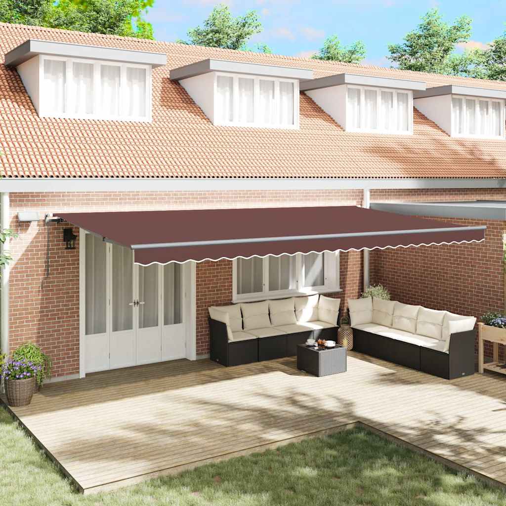 Manual Retractable Awning with LEDs Brown 600x300 cm