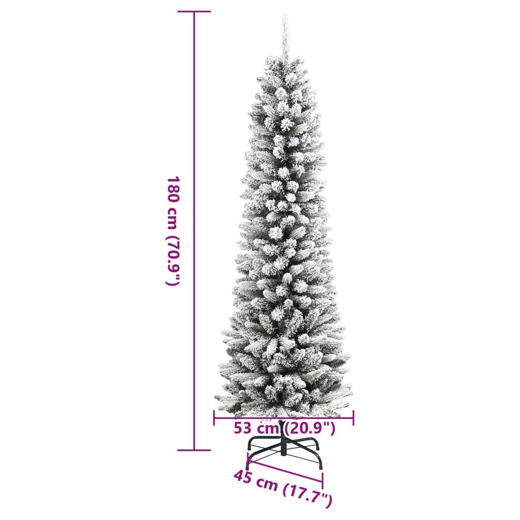 vidaXL Artificial Slim Christmas Tree with Flocked Snow 180 cm PVC&PE