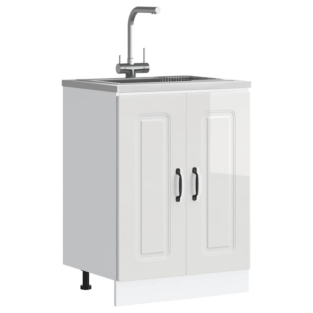 vidaXL Sink Base Cabinet Kalmar High Gloss White 60x46x81.5 cm Engineered Wood