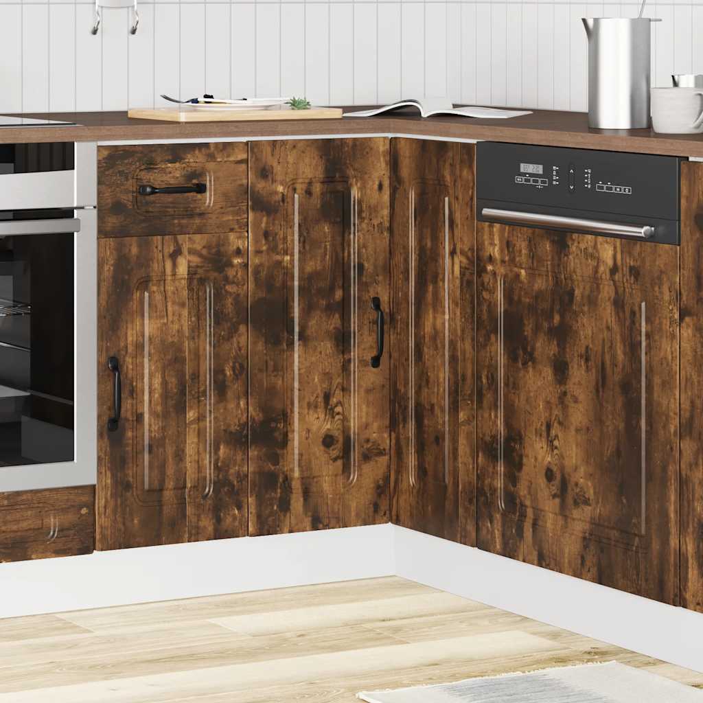 Kitchen Corner Base Cabinet "Kalmar" Smoked Oak Engineered Wood