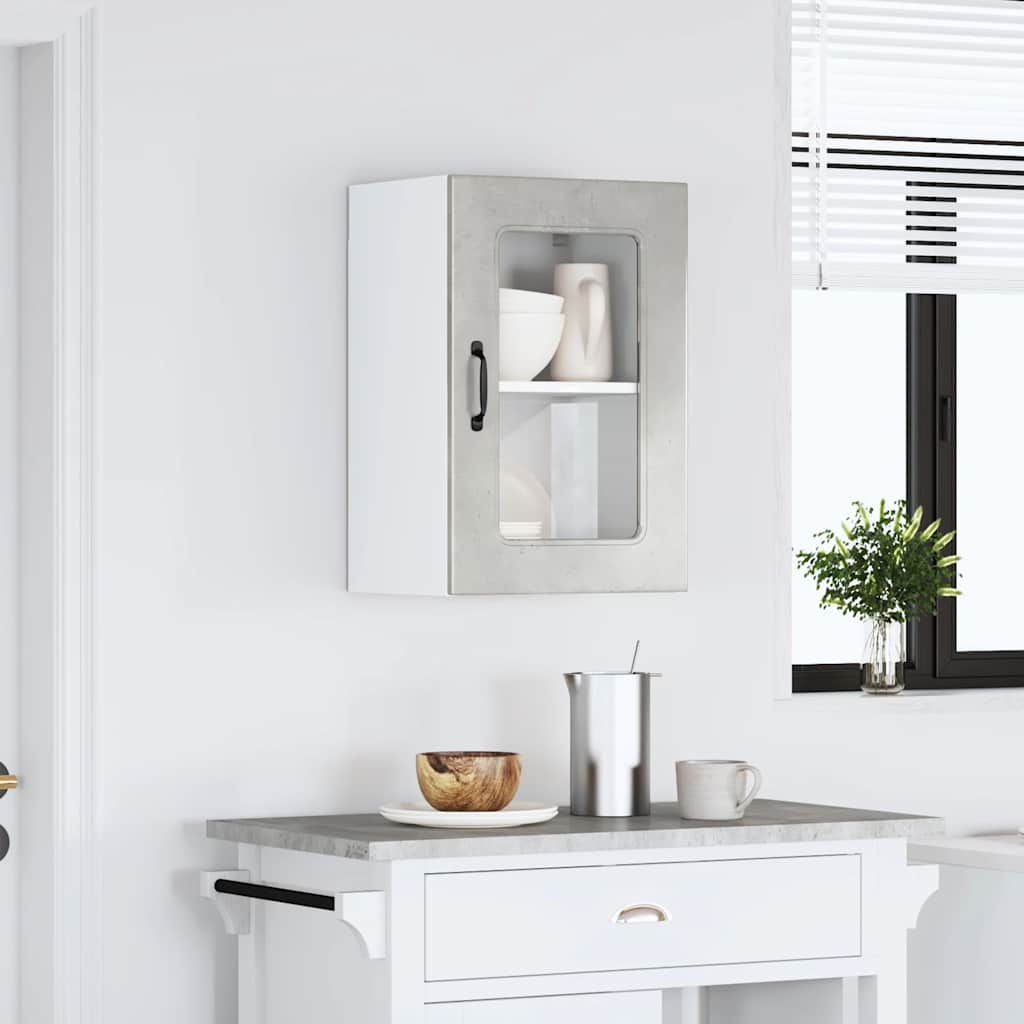 Kitchen Wall Cabinet with Glass Door "Kalmar" Concrete Grey