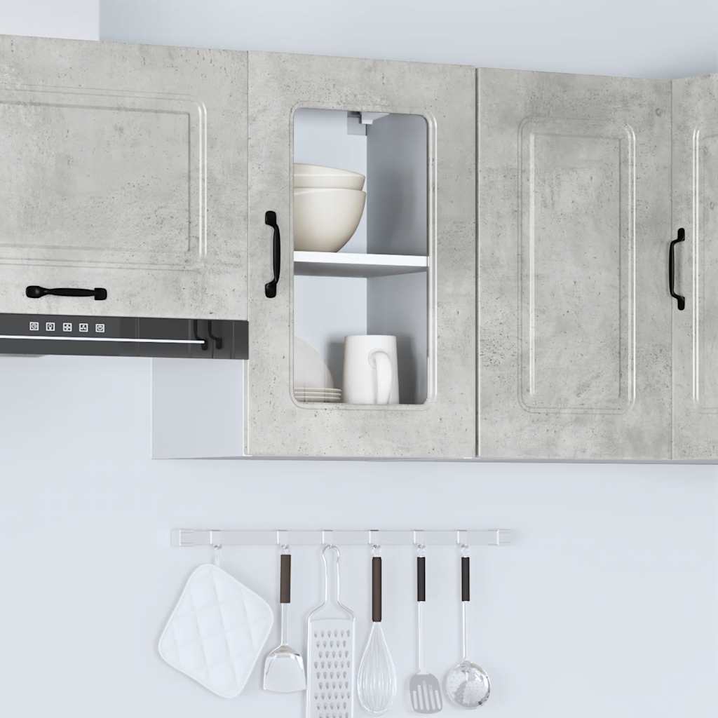 Kitchen Wall Cabinet with Glass Door "Kalmar" Concrete Grey