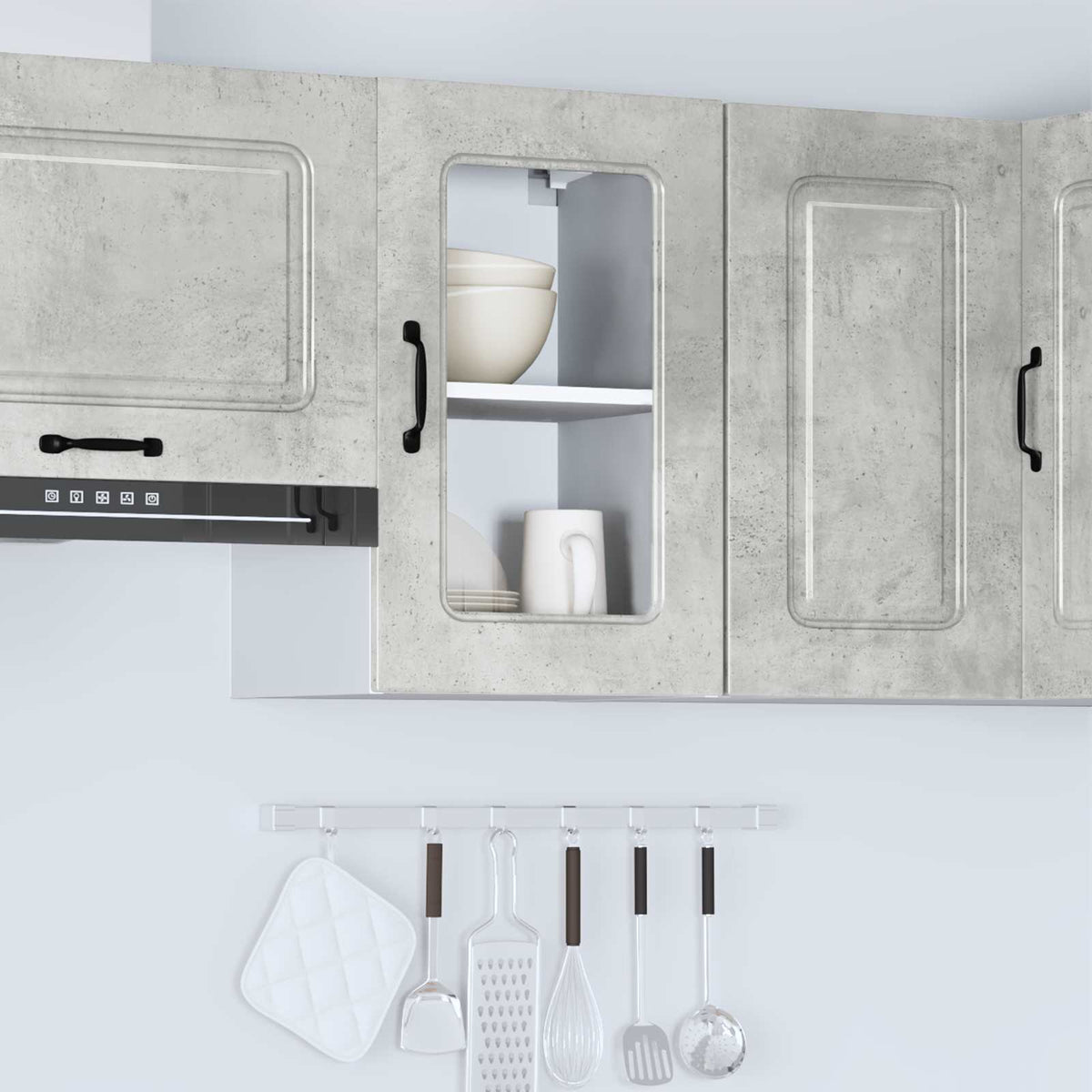 Kitchen Wall Cabinet with Glass Door "Kalmar" Concrete Grey