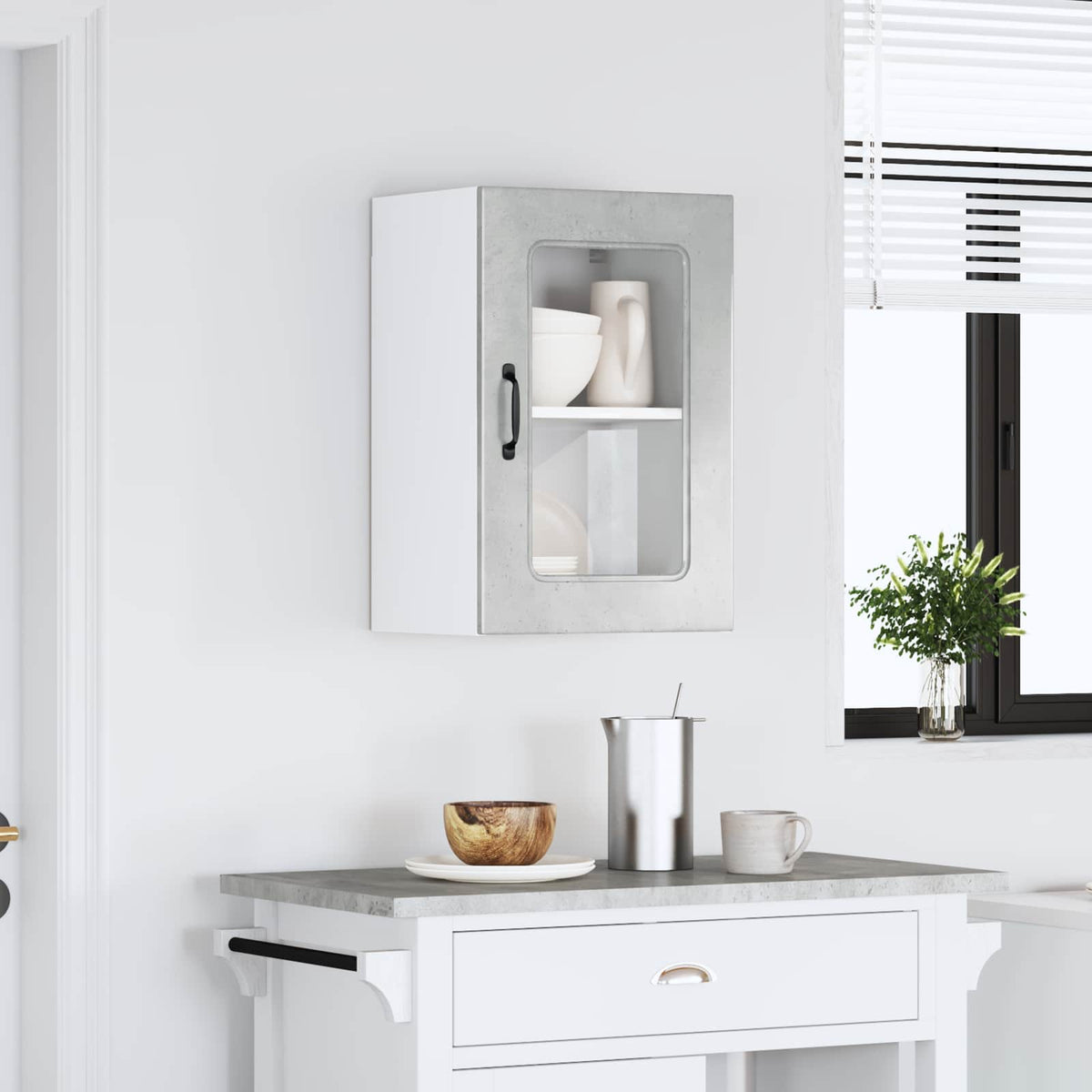 Kitchen Wall Cabinet with Glass Door "Kalmar" Concrete Grey