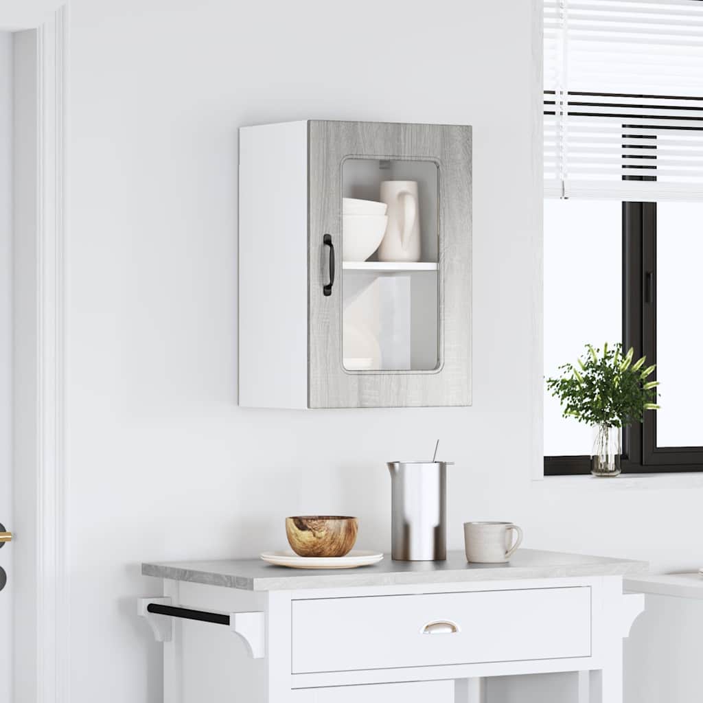 Kitchen Wall Cabinet with Glass Door "Kalmar" Grey Sonoma