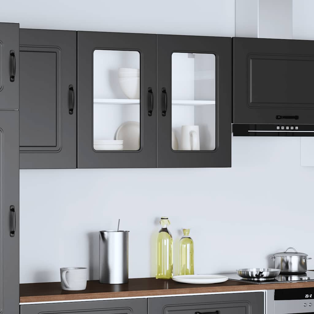 vidaXL Kitchen Wall Cabinet with Glass Door Kalmar Black Engineered Wood