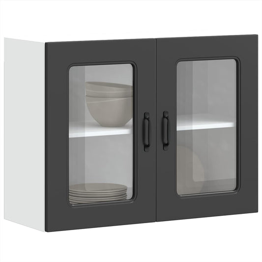 vidaXL Kitchen Wall Cabinet with Glass Door Kalmar Black Engineered Wood