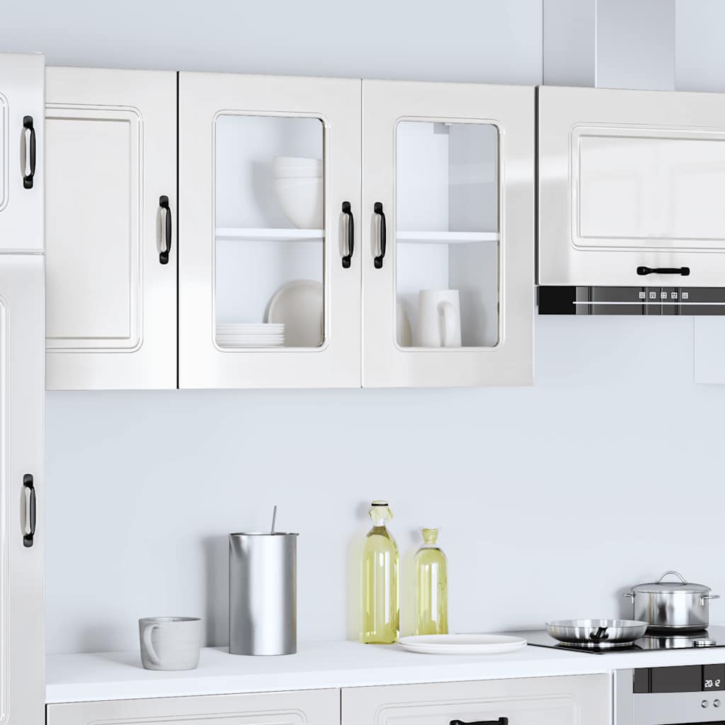 vidaXL Kitchen Wall Cabinet with Glass Door Kalmar High Gloss White Engineered Wood