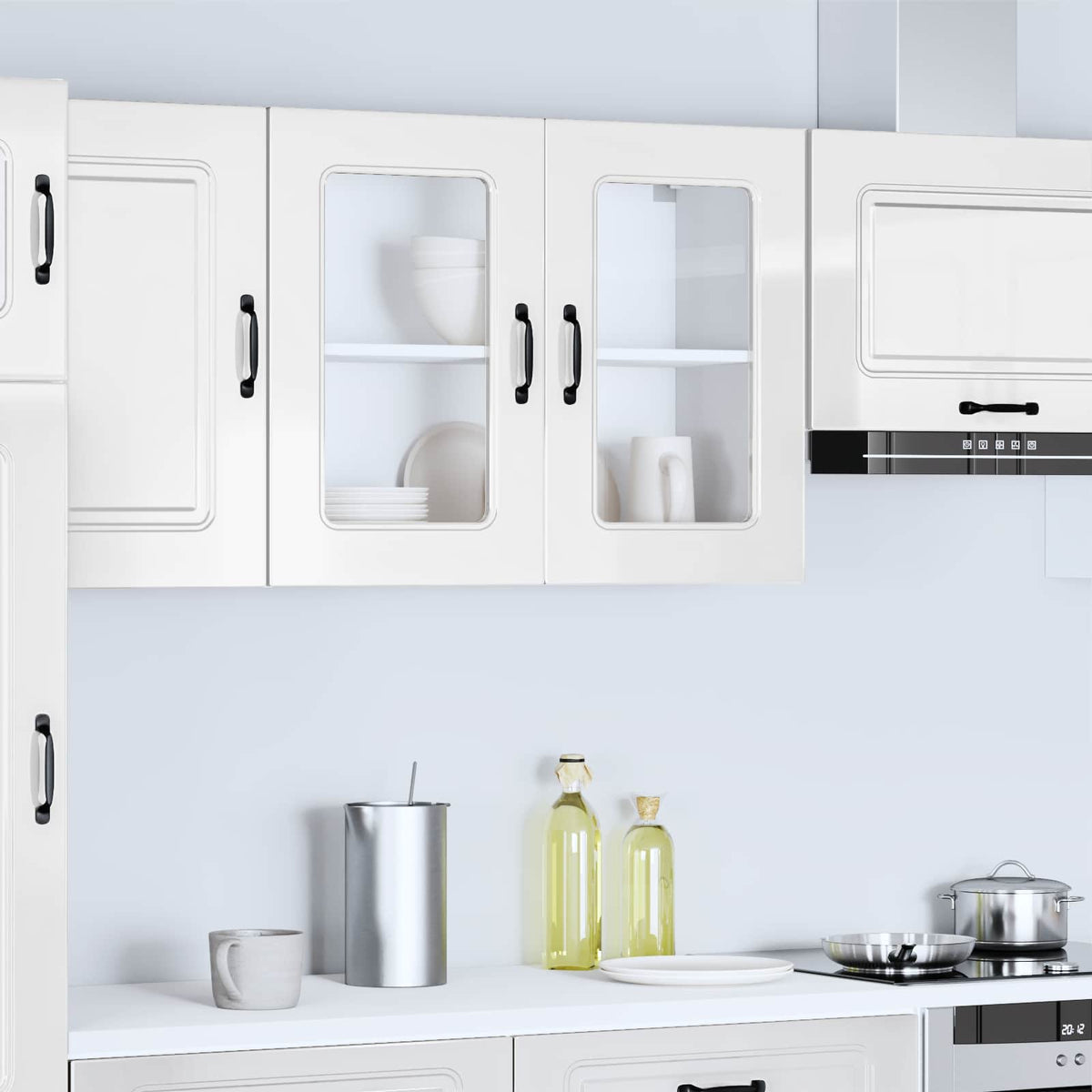 Kitchen Wall Cabinet with Glass Door "Kalmar" High Gloss White