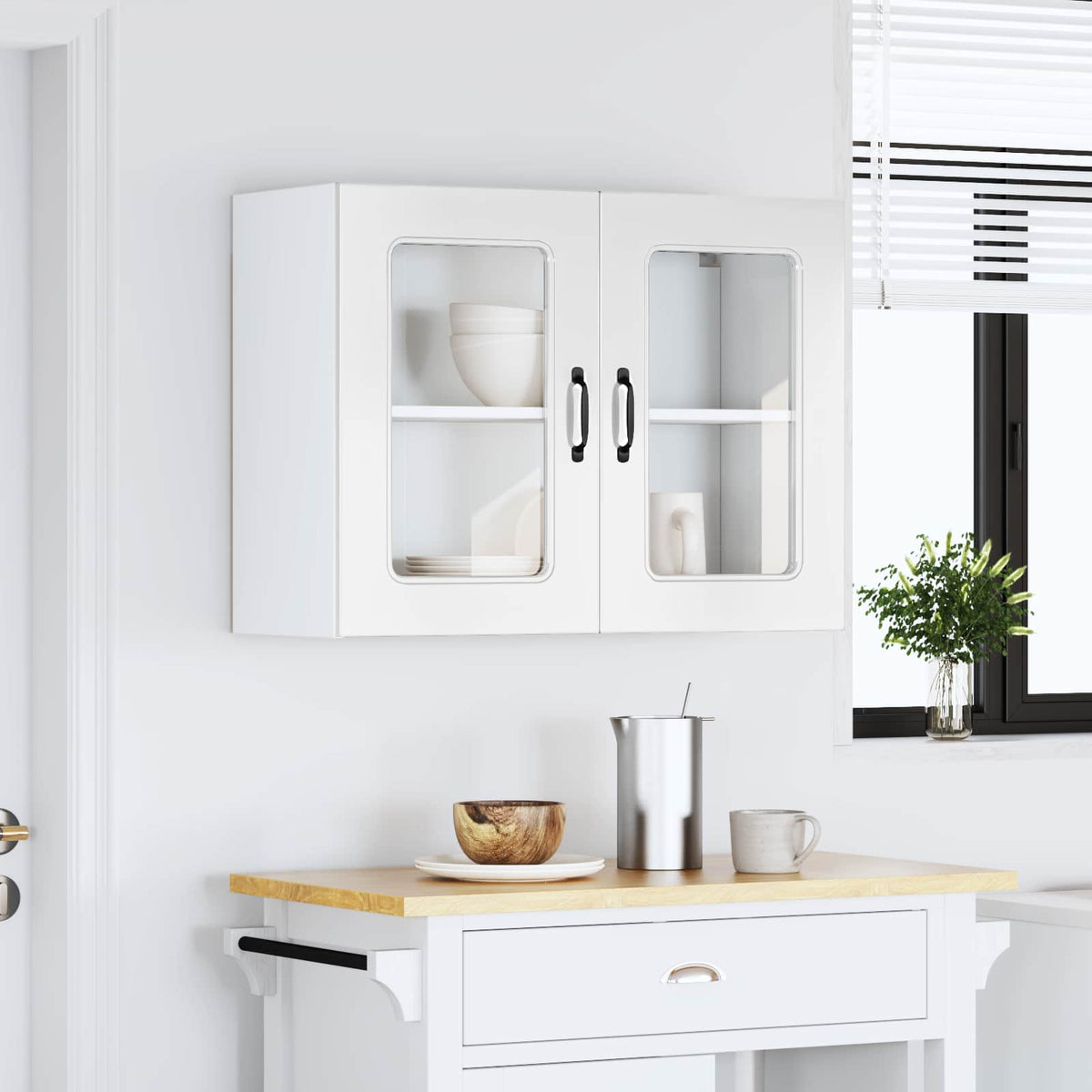 Kitchen Wall Cabinet with Glass Door "Kalmar" High Gloss White