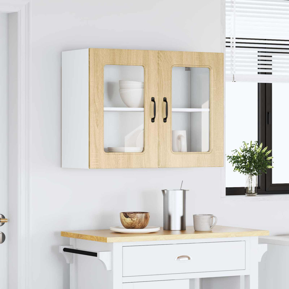 Kitchen Wall Cabinet with Glass Door "Kalmar" Sonoma Oak
