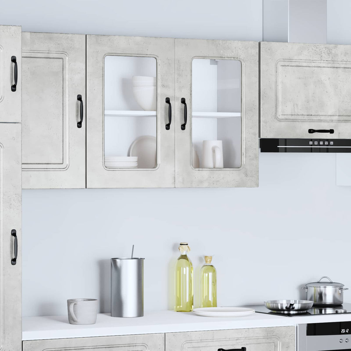 Kitchen Wall Cabinet with Glass Door "Kalmar" Concrete Grey