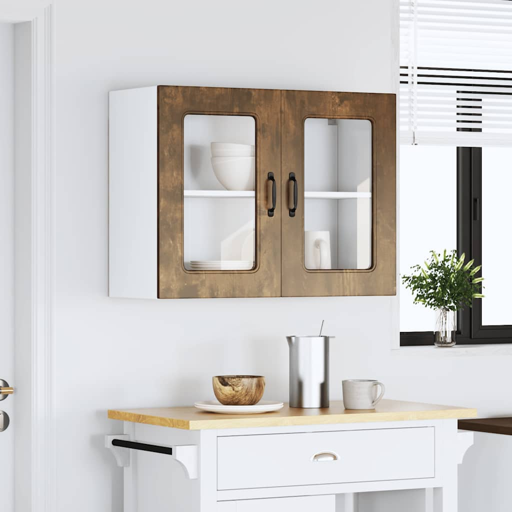 vidaXL Kitchen Wall Cabinet with Glass Door Kalmar Smoked Oak Engineered Wood