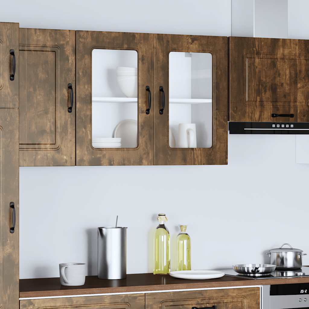 vidaXL Kitchen Wall Cabinet with Glass Door Kalmar Smoked Oak Engineered Wood