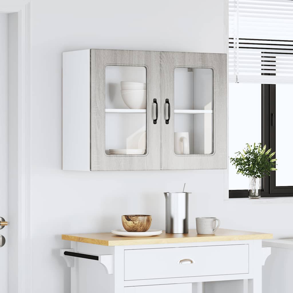 vidaXL Kitchen Wall Cabinet with Glass Door Kalmar Grey Sonoma Engineered Wood