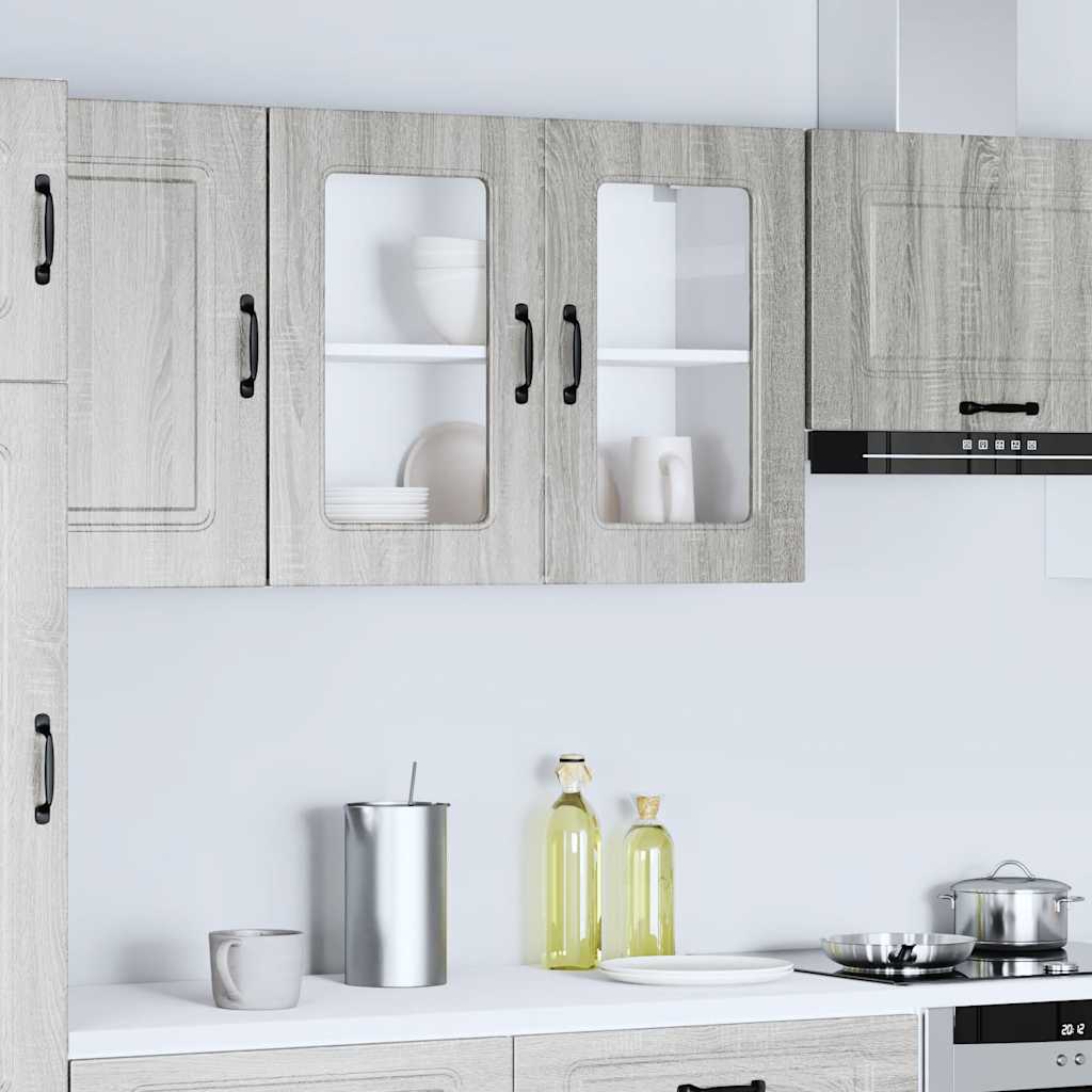 vidaXL Kitchen Wall Cabinet with Glass Door Kalmar Grey Sonoma Engineered Wood