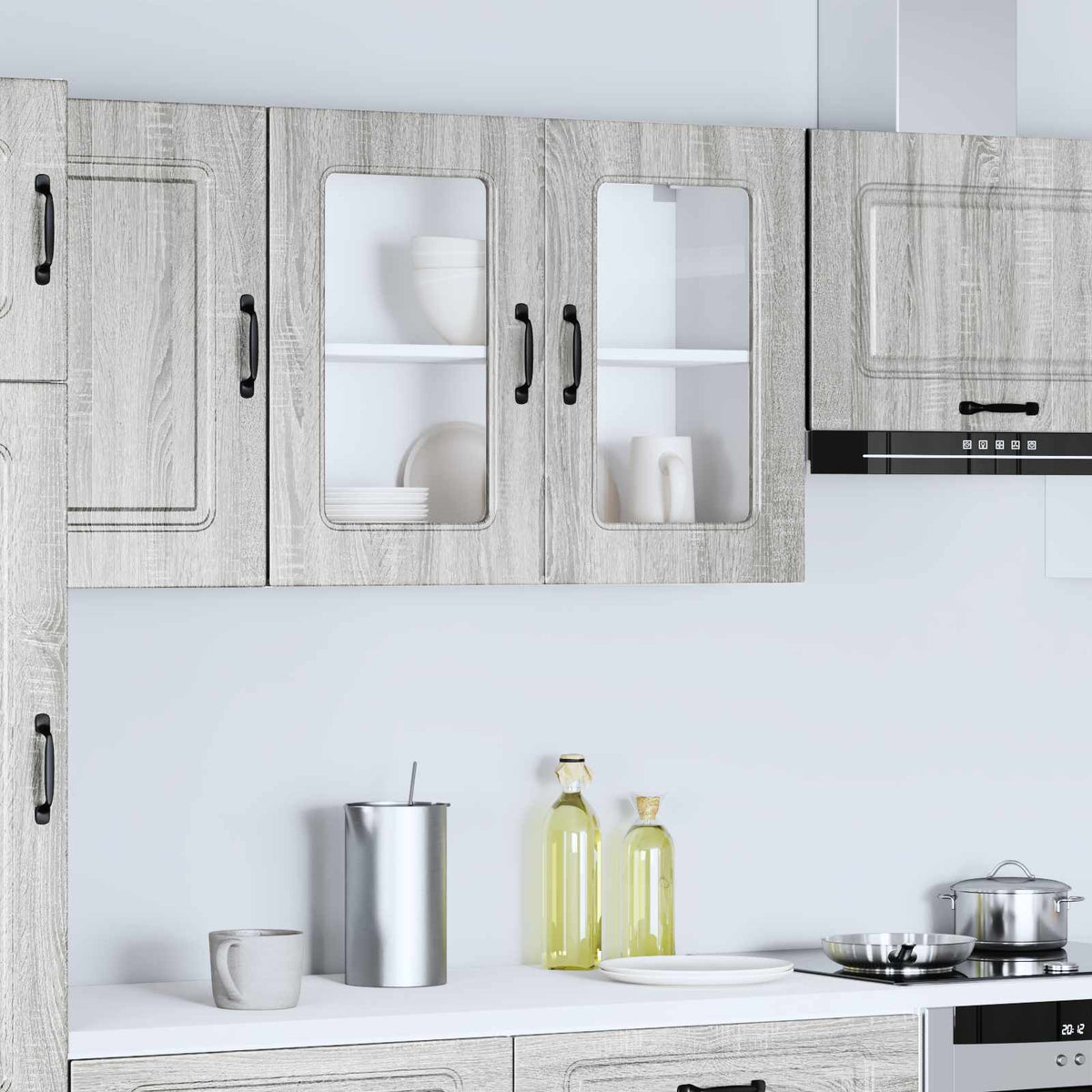 Kitchen Wall Cabinet with Glass Door "Kalmar" Grey Sonoma