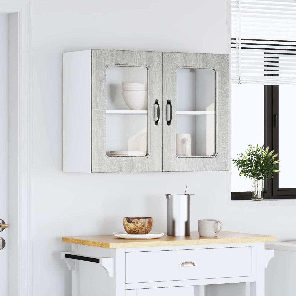 Kitchen Wall Cabinet with Glass Door "Kalmar" Grey Sonoma