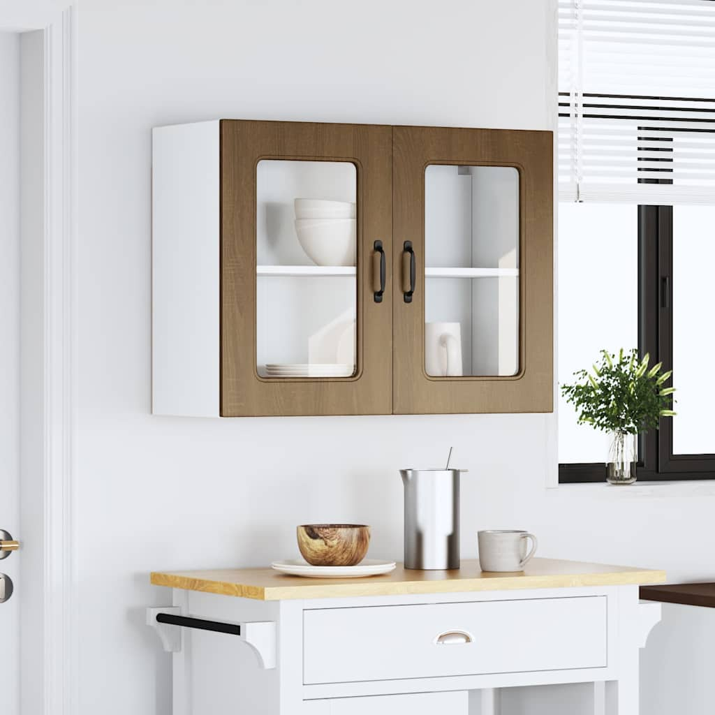 vidaXL Kitchen Wall Cabinet with Glass Door Kalmar Brown Oak Engineered Wood