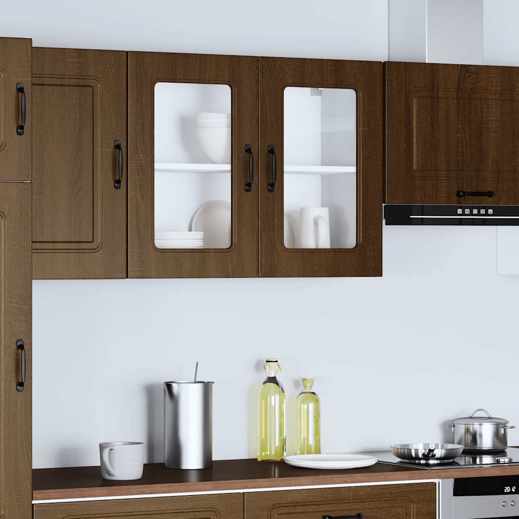 vidaXL Kitchen Wall Cabinet with Glass Door Kalmar Brown Oak Engineered Wood