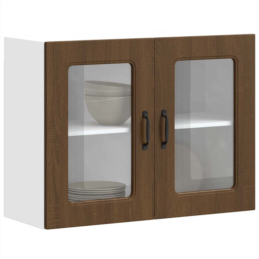 vidaXL Kitchen Wall Cabinet with Glass Door Kalmar Brown Oak Engineered Wood