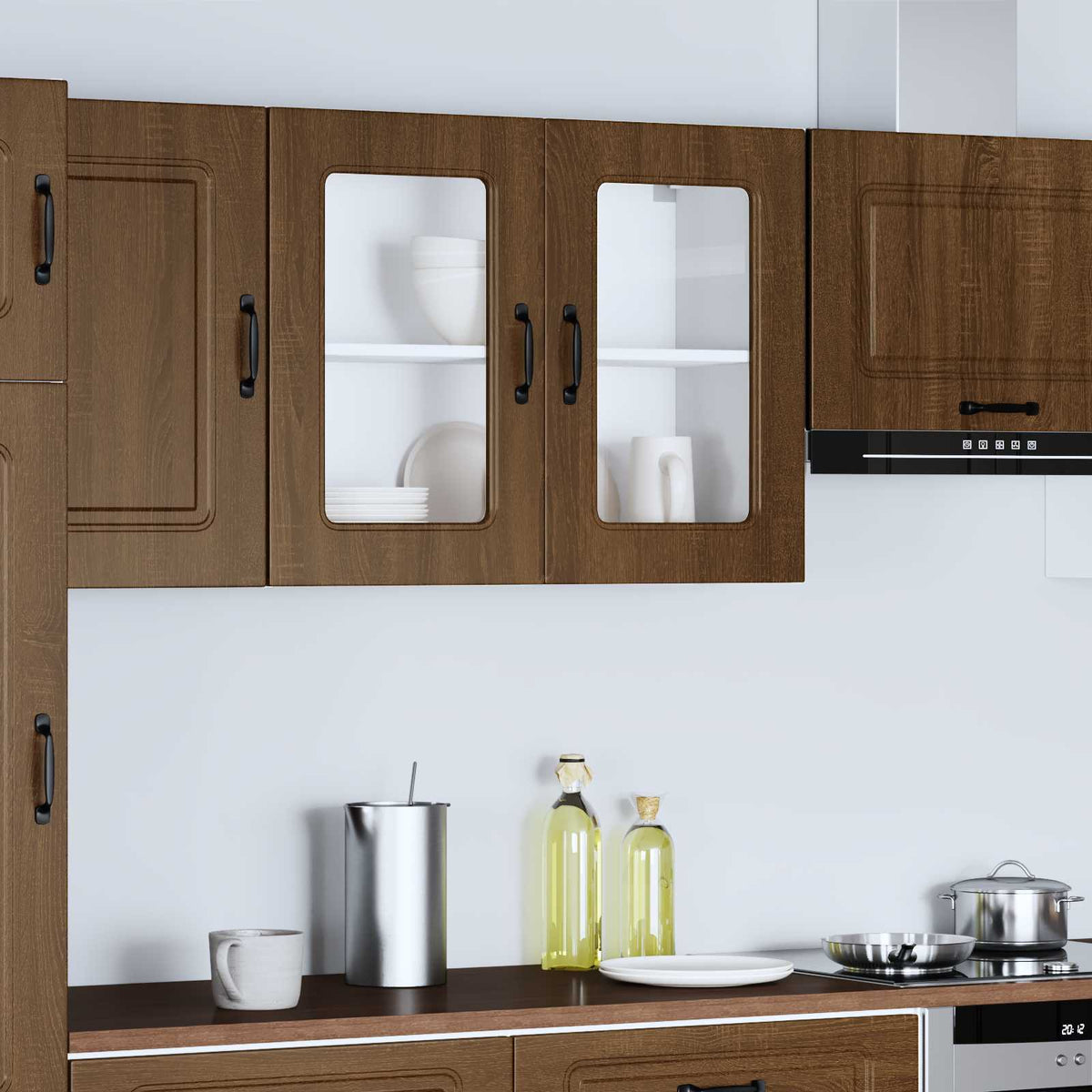 Kitchen Wall Cabinet with Glass Door "Kalmar" Brown Oak