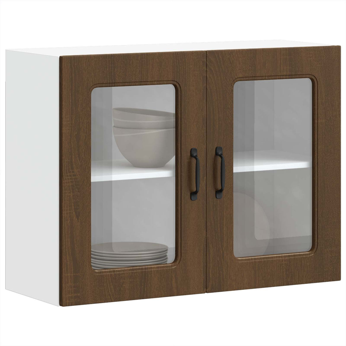 Kitchen Wall Cabinet with Glass Door "Kalmar" Brown Oak