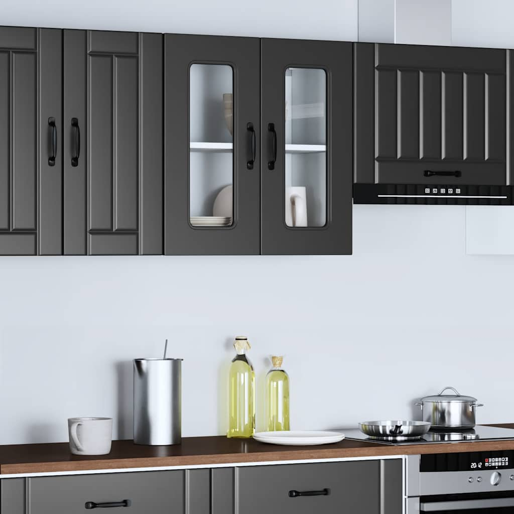 vidaXL Kitchen Wall Cabinet with Glass Door Kalmar Black Engineered Wood