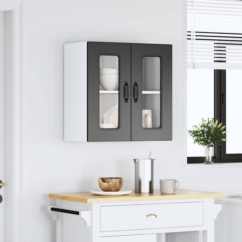 vidaXL Kitchen Wall Cabinet with Glass Door Kalmar Black Engineered Wood