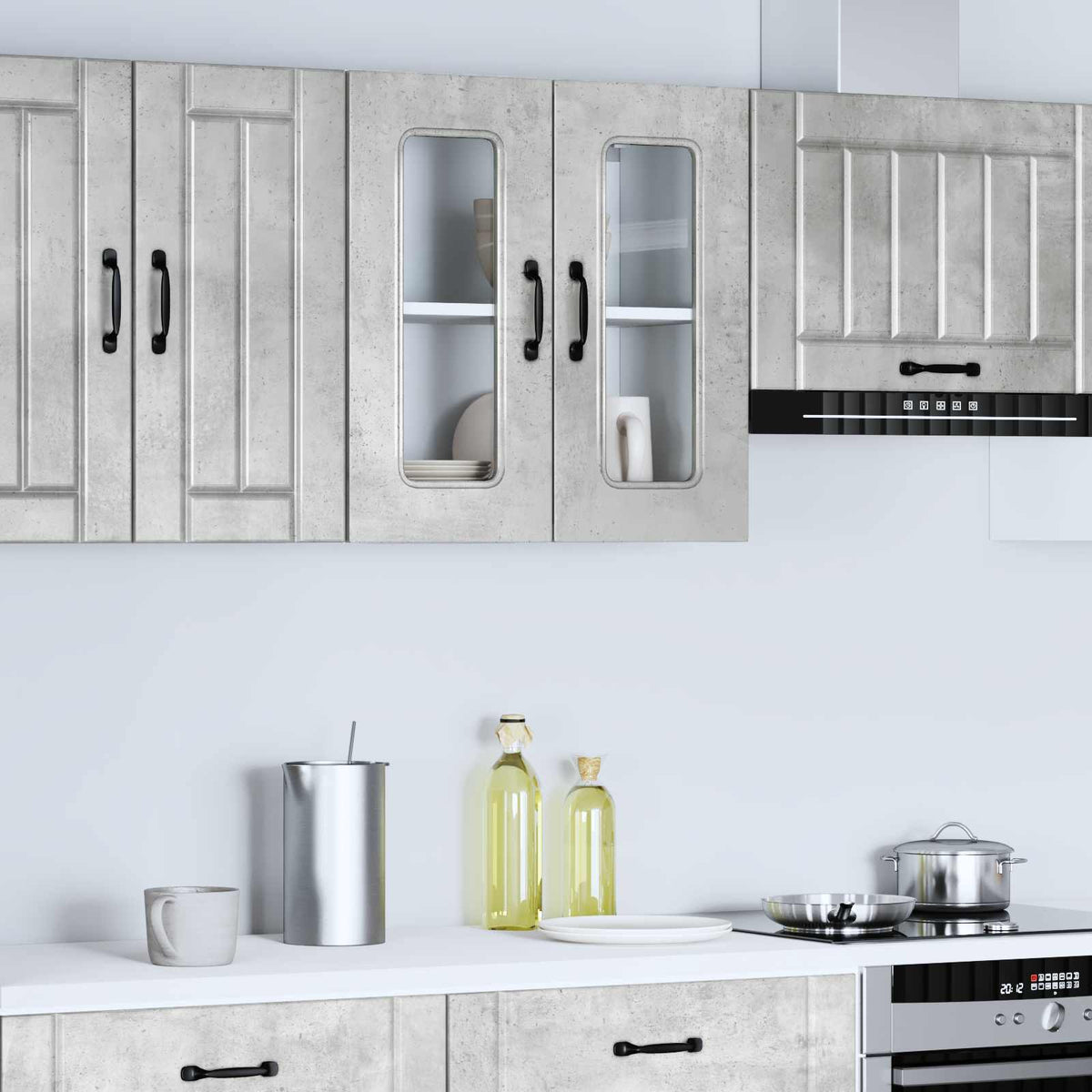 Kitchen Wall Cabinet with Glass Door "Kalmar" Concrete Grey